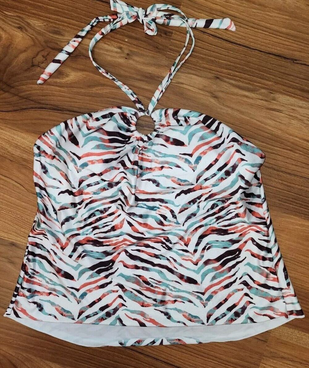 Nine West Tankini Womens Size Large Bathing suit Top Padded Animal Print